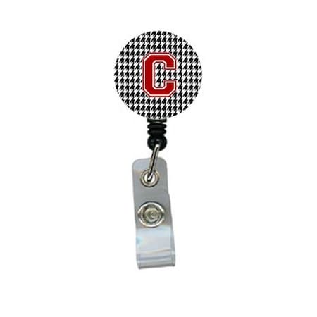 Teacher'S Aid Houndstooth Black Initial C Monogram Initial Retractable Badge Reel or ID Holder with Clip TE238925